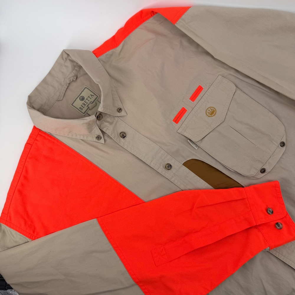 Beretta Mens Blaze Orange Tan Hunting Shooting Shirt Game Bag Large